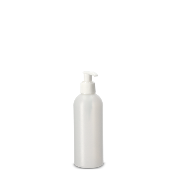 250ml Rundflasche - natur - incl. Cremespender weiß