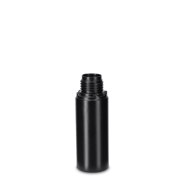 100 ml Rundflasche HDPE schwarz OV 28 zylindrisch