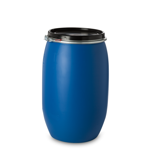150 Liter Spannringdeckelfass HDPE blau rund