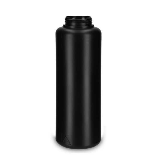 1000 ml Rundflasche HDPE schwarz RD 50 zylindrisch