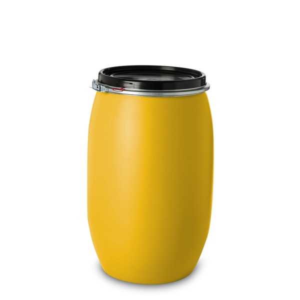 120 Liter Spannringdeckelfass HDPE gelb rund