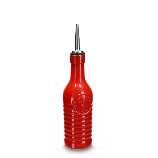268 ml - Ölflasche - Glas - rot - incl. Ausgießer aus Edelstahl